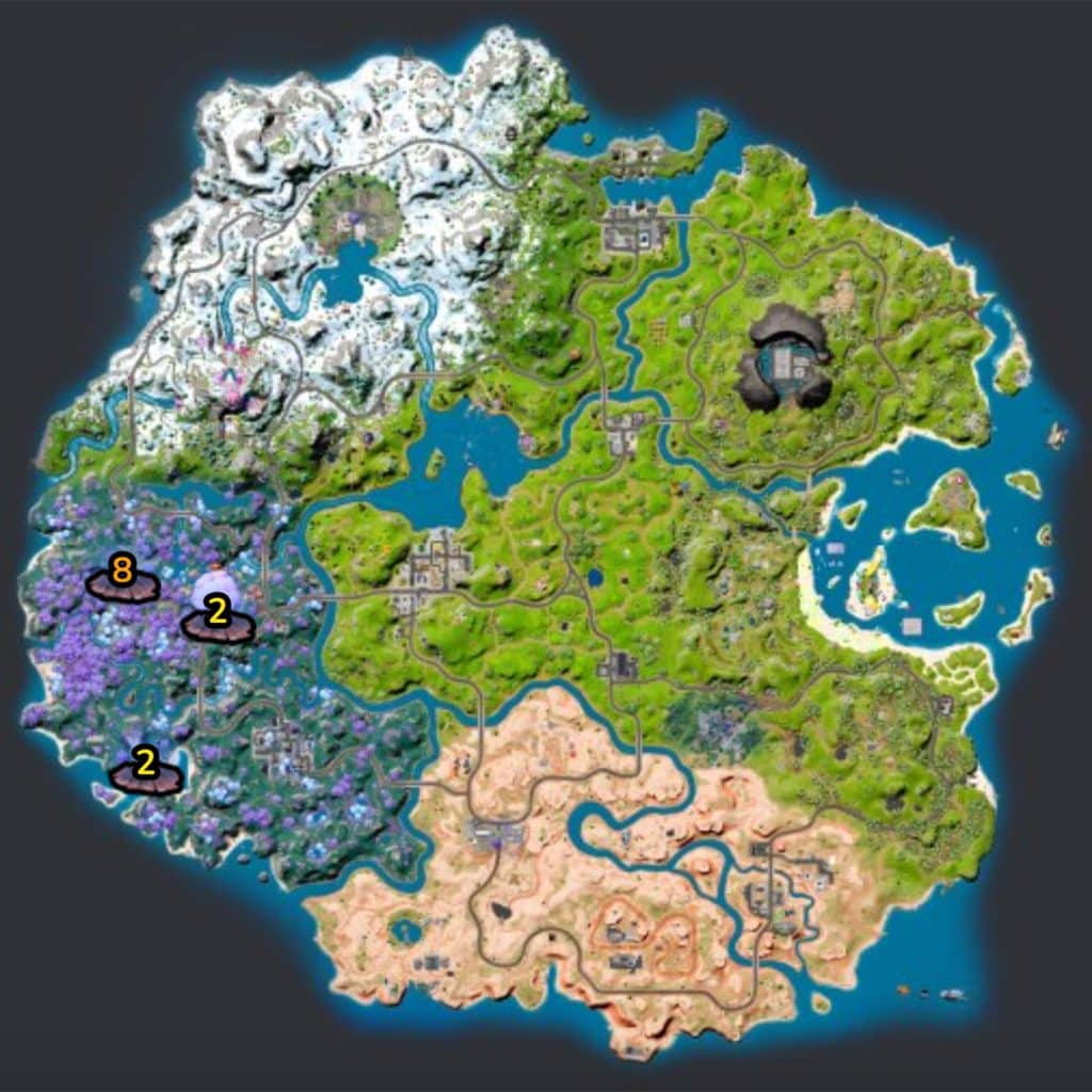 Geyser locations on the Fortnite map