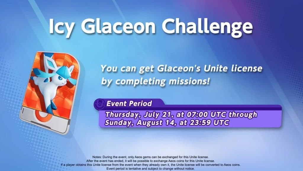 pokemon unite glaceon challenge info