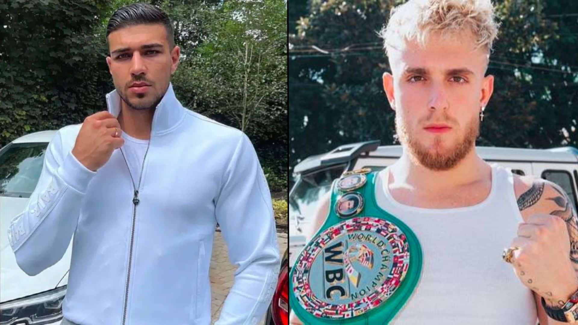 Tommy Fury and Jake Paul side by side making fists