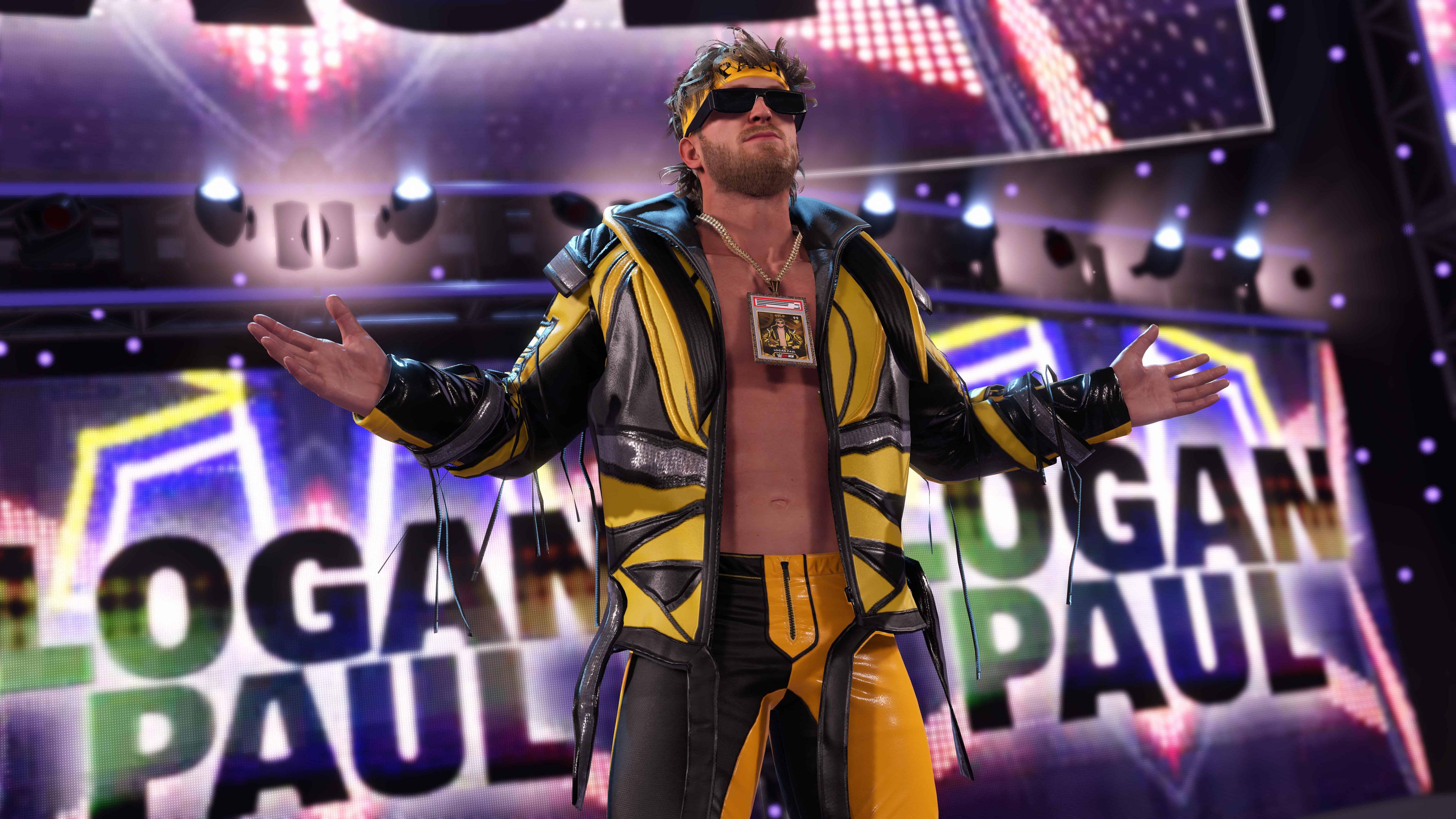 WWE 2K22 DLC screenshot showing Logan Paul's entrance
