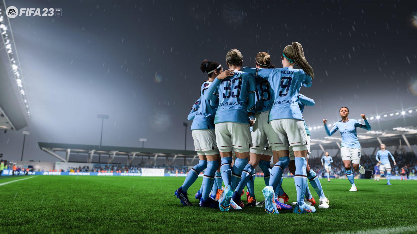 FIFA 23 Manchester City women's team celebrating