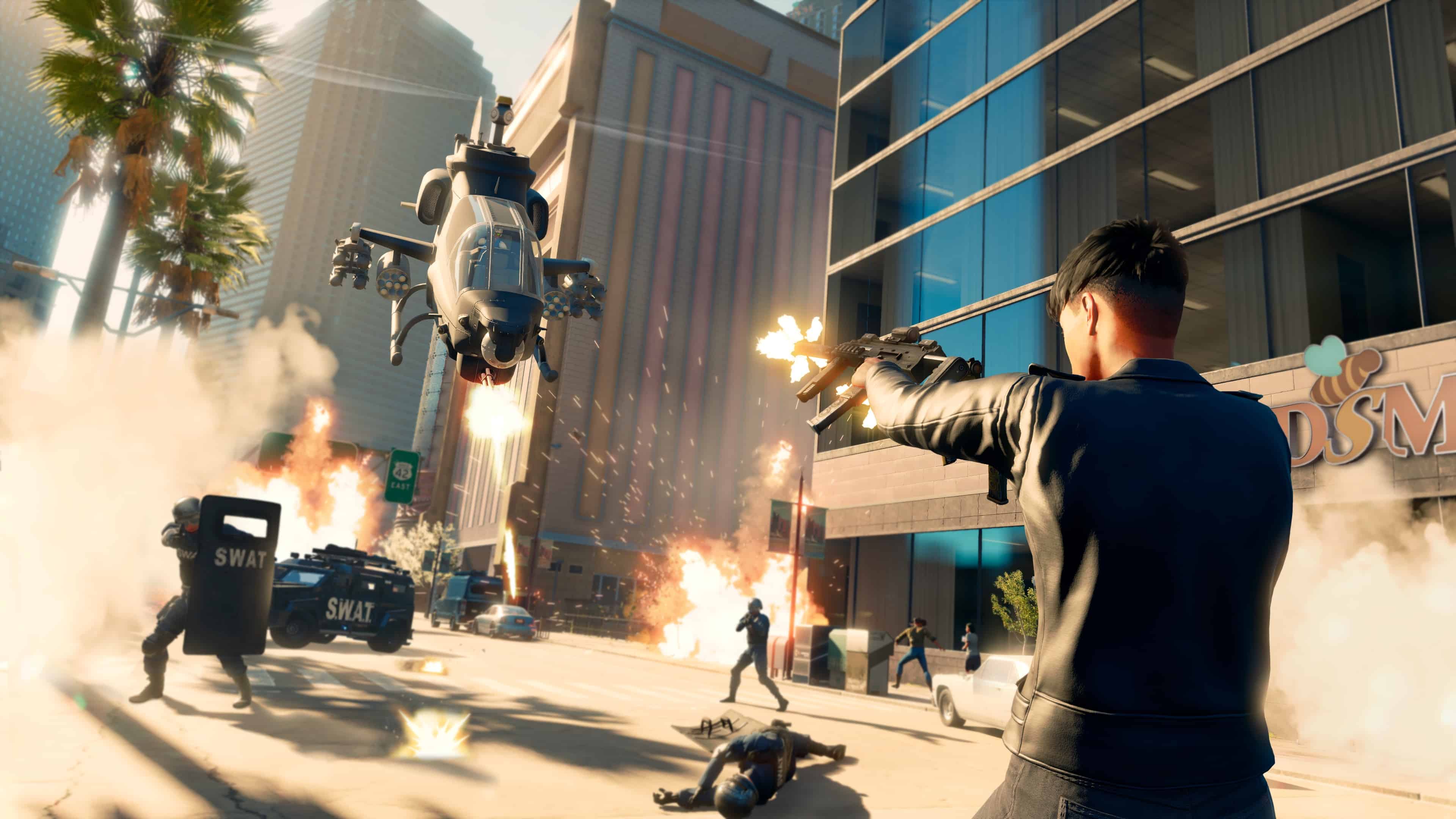 Saints Row screenshot showing combat against a helicopter