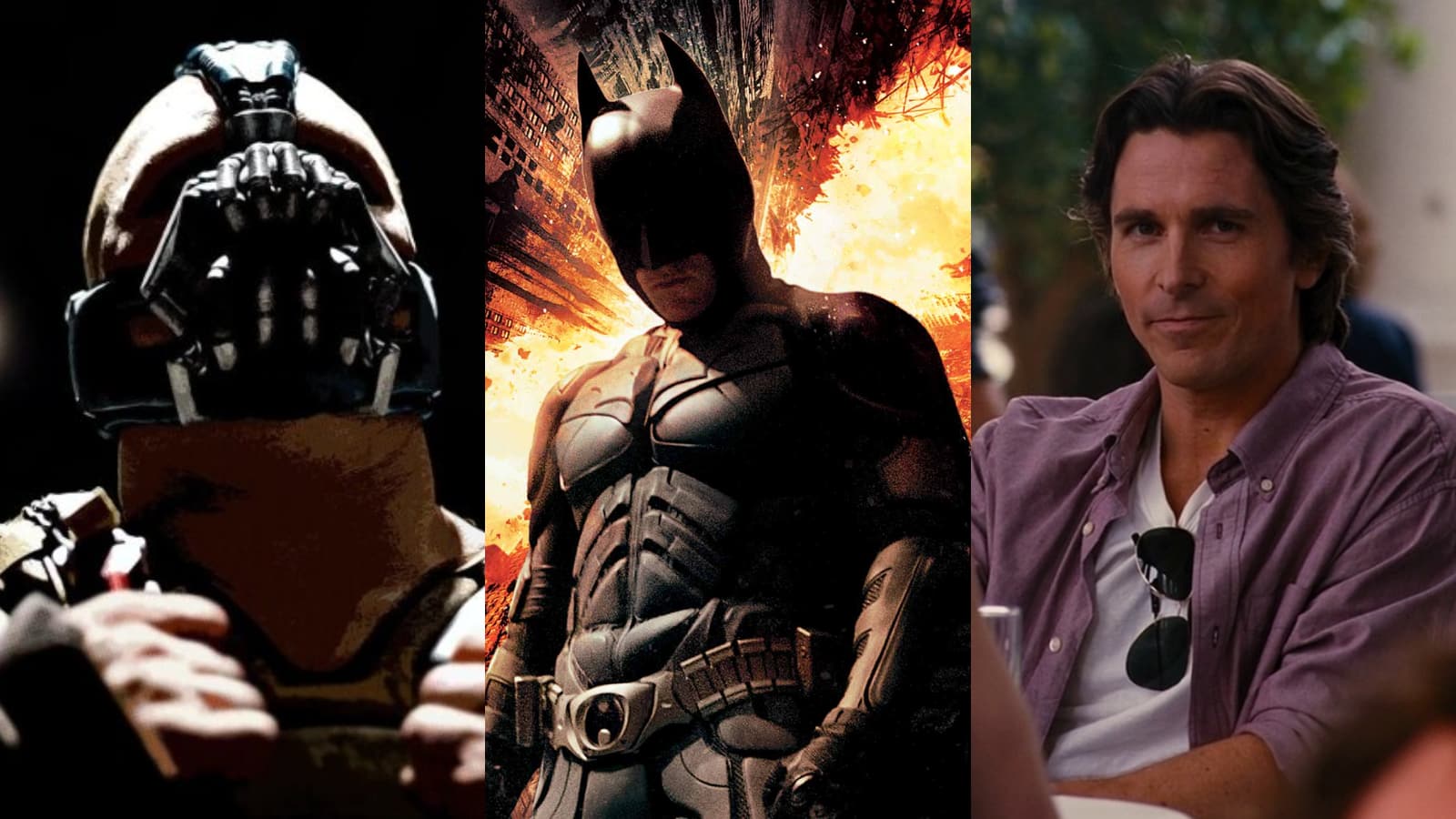 Bane, Batman and Christian Bale's Bruce Wayne in The Dark Knight Rises