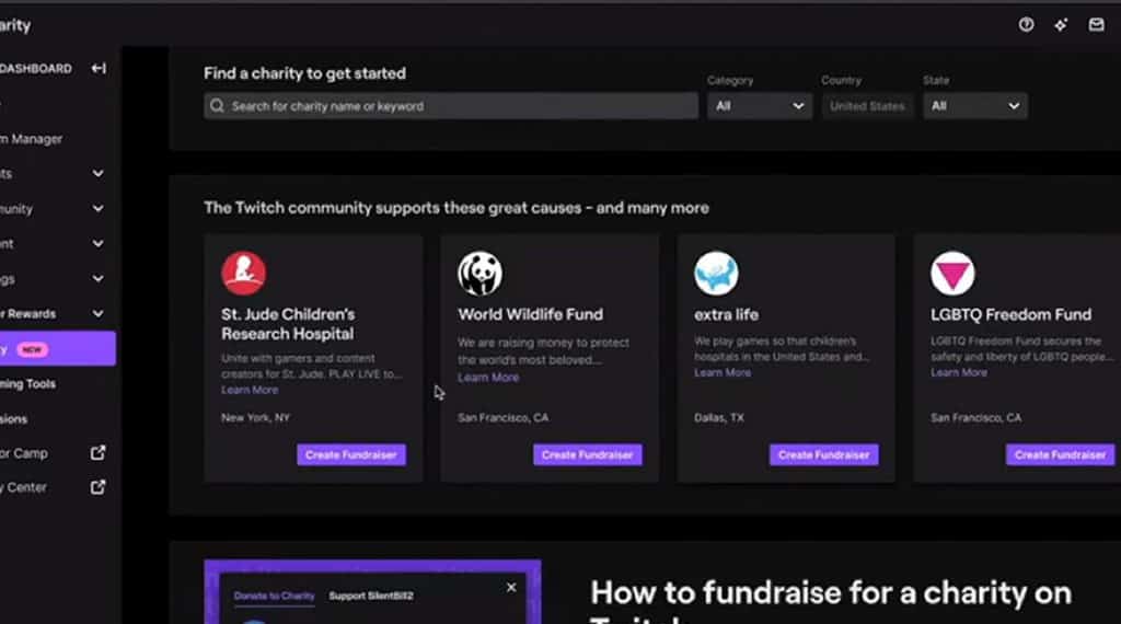 Twitch charity feature