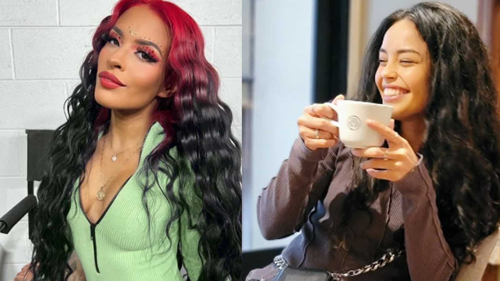 Zelina Vega and with Valkyrae drinking from teacup