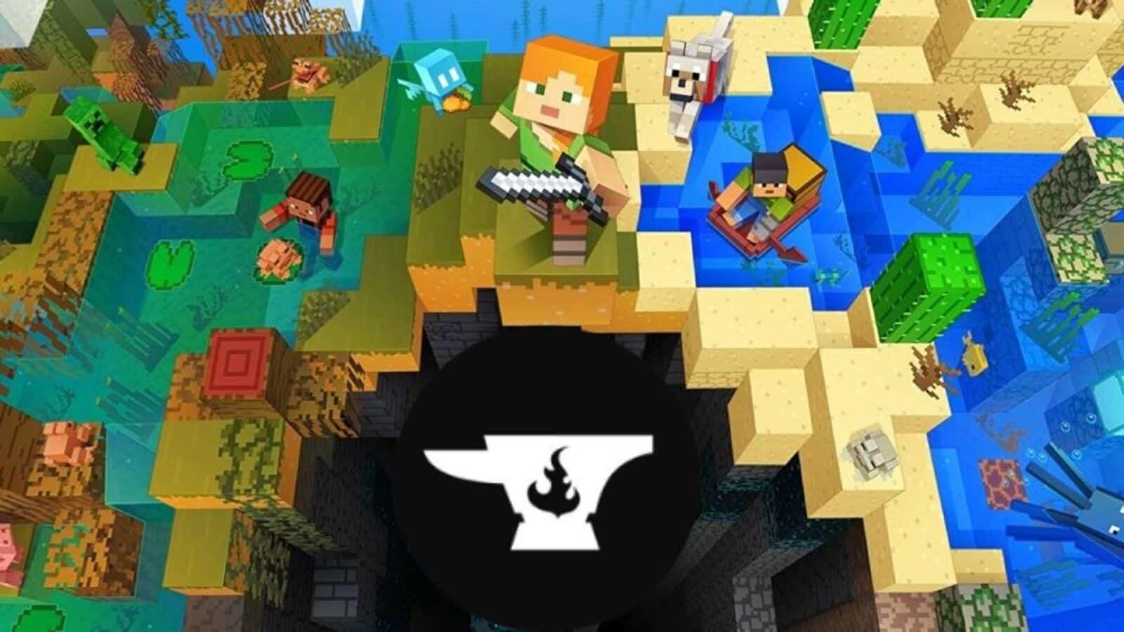 Minecraft looking into a cave with the CurseForge Logo