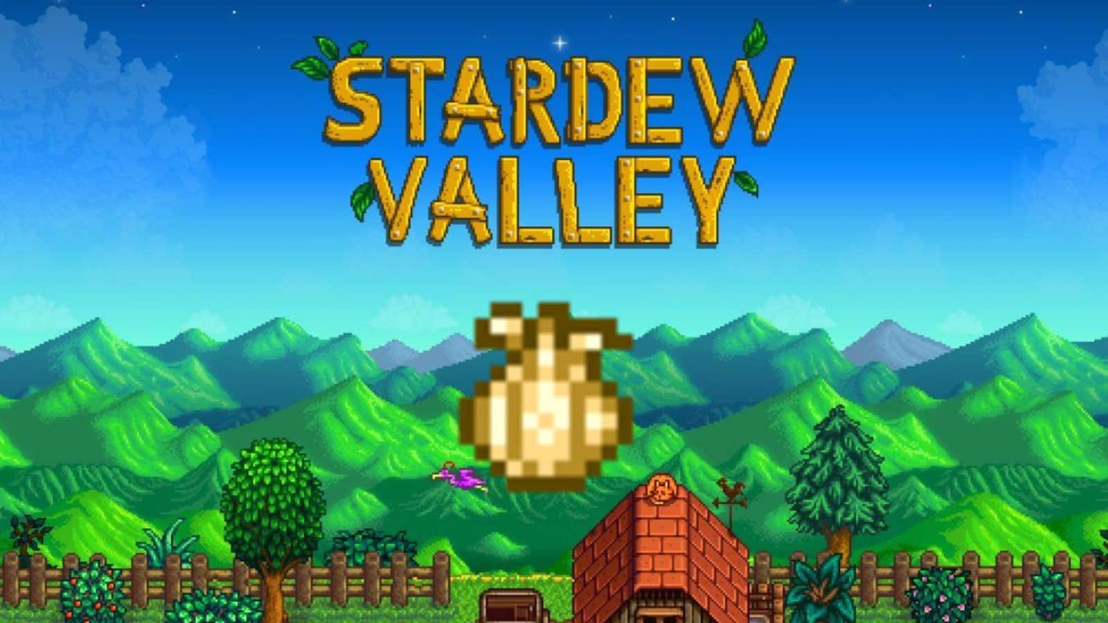 Stardew Valley loading screen with garlic over the top
