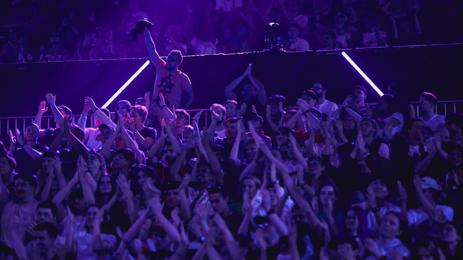The crowd bathed in purple light at Valorant Masters