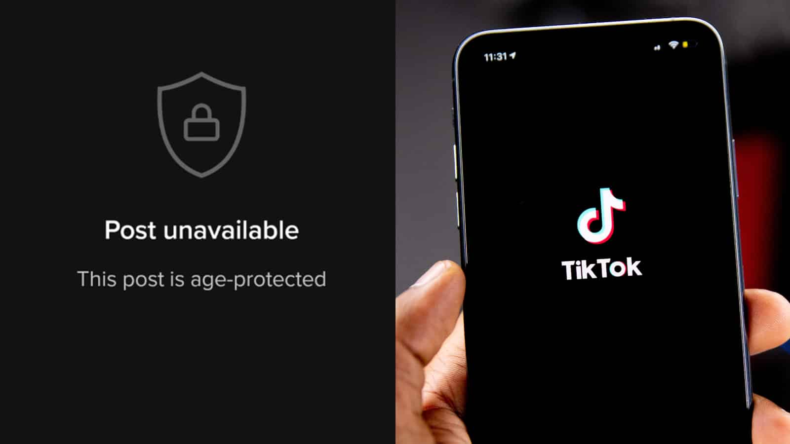 Age prtected post error on TikTok next to phone