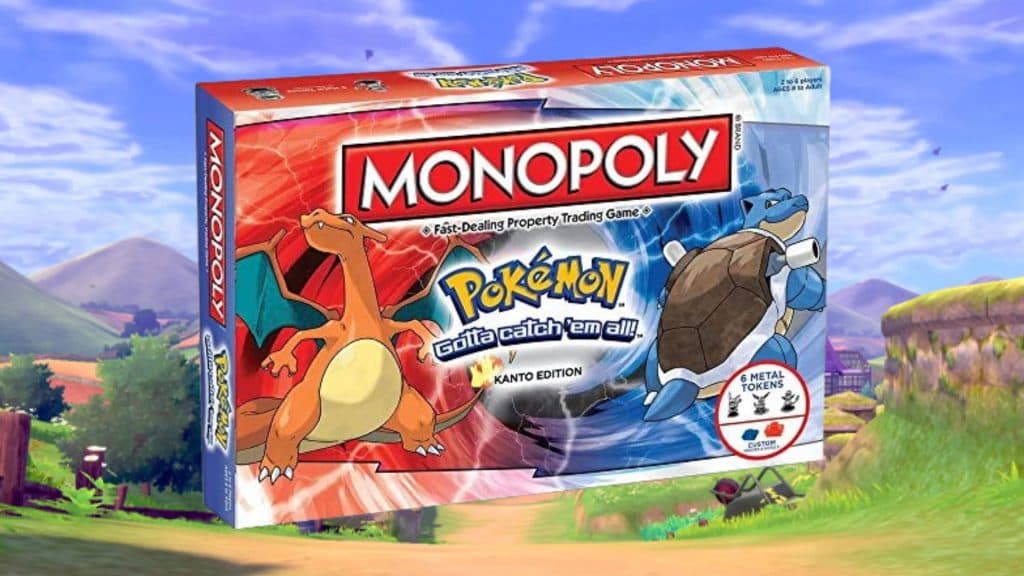 Pokemon Monopoly in front of a Pokemon background