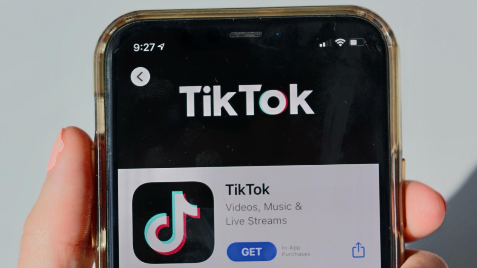 Page for the TikTok app on a phone