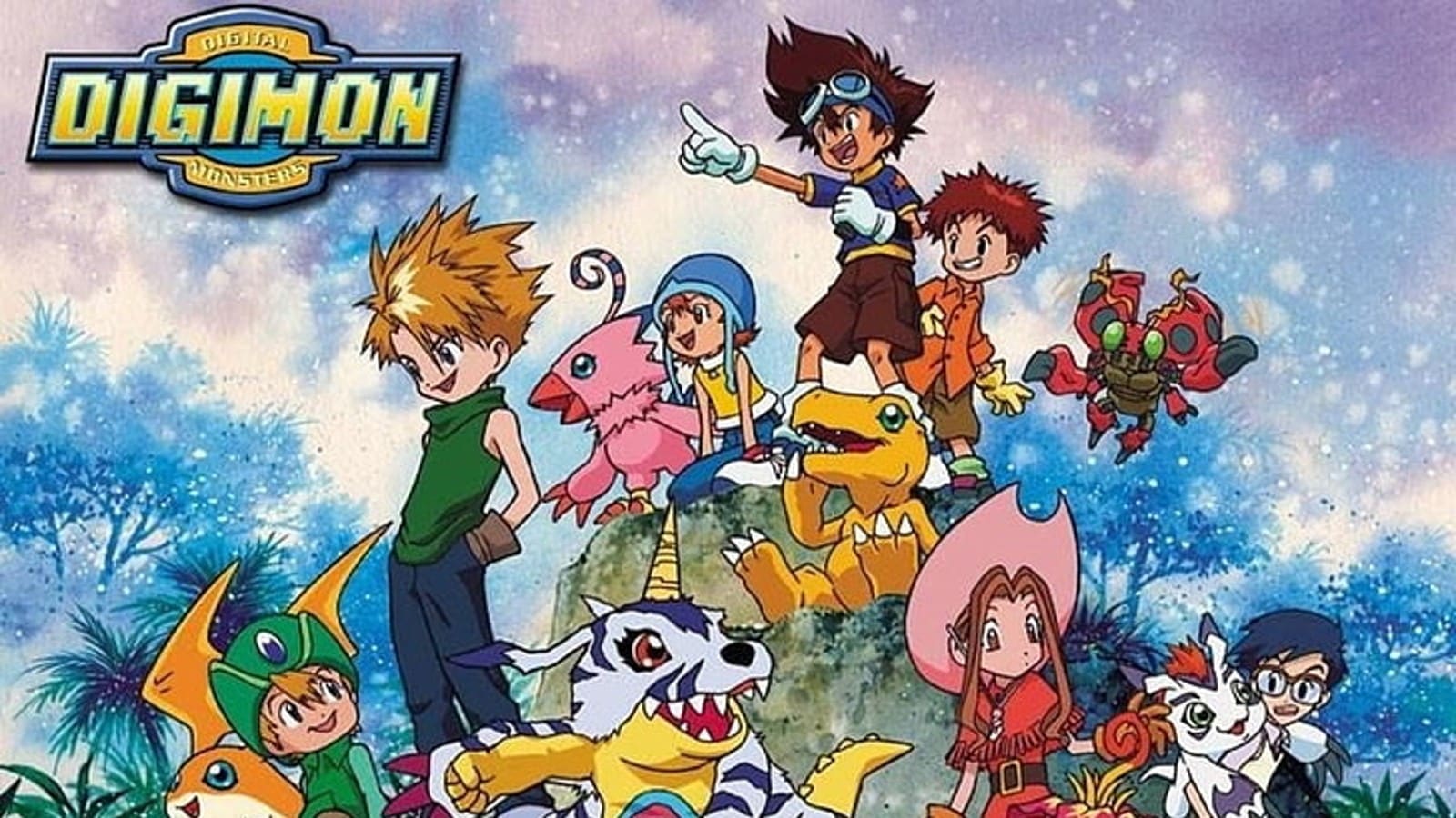 An image of the seven original Digi-destined characters featured in the Digimon Adventure anime.