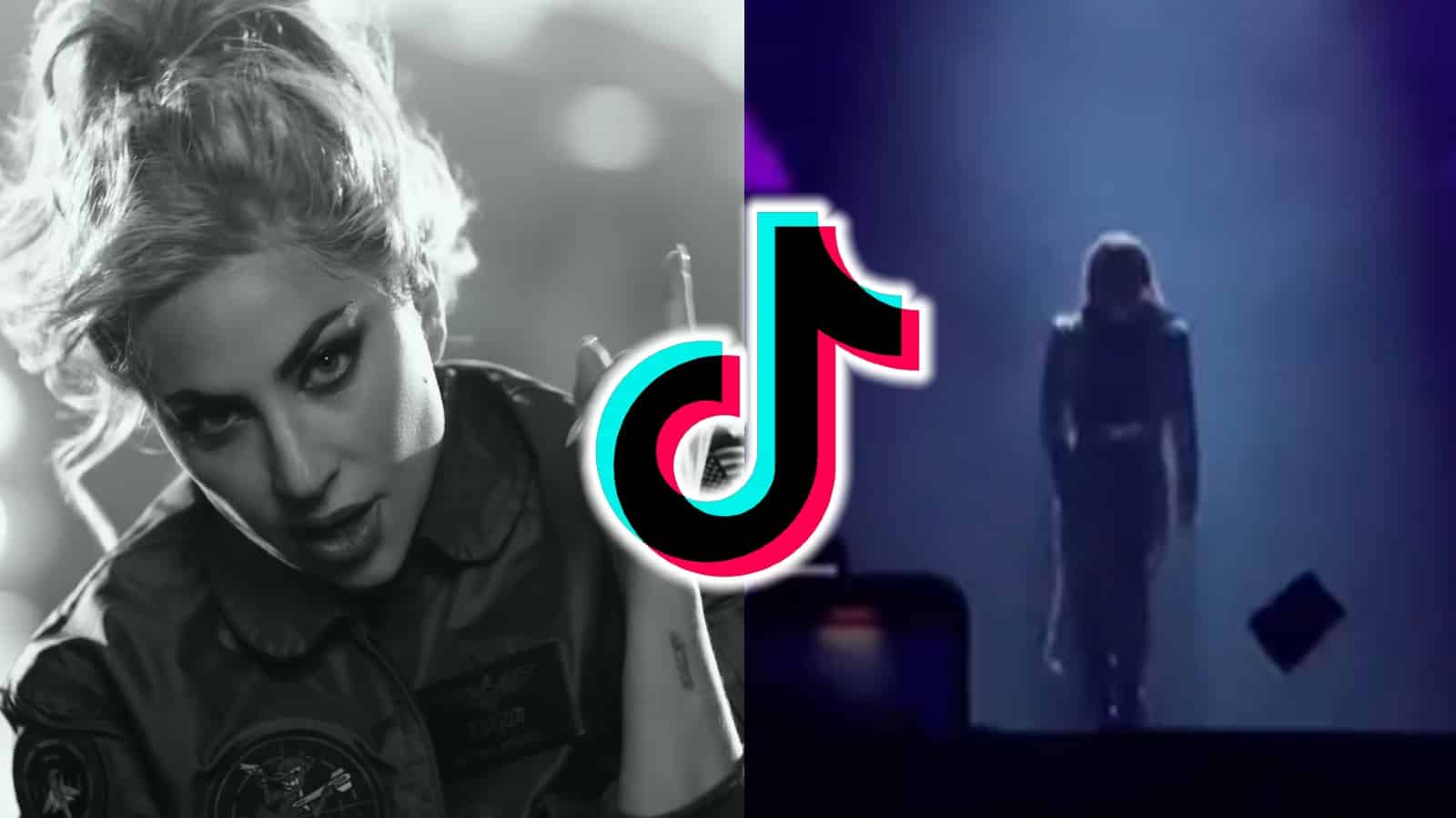 Screenshot from Lady Gaga music video with TikTok showing 'invisible shield' supposedly protecting her during her concert