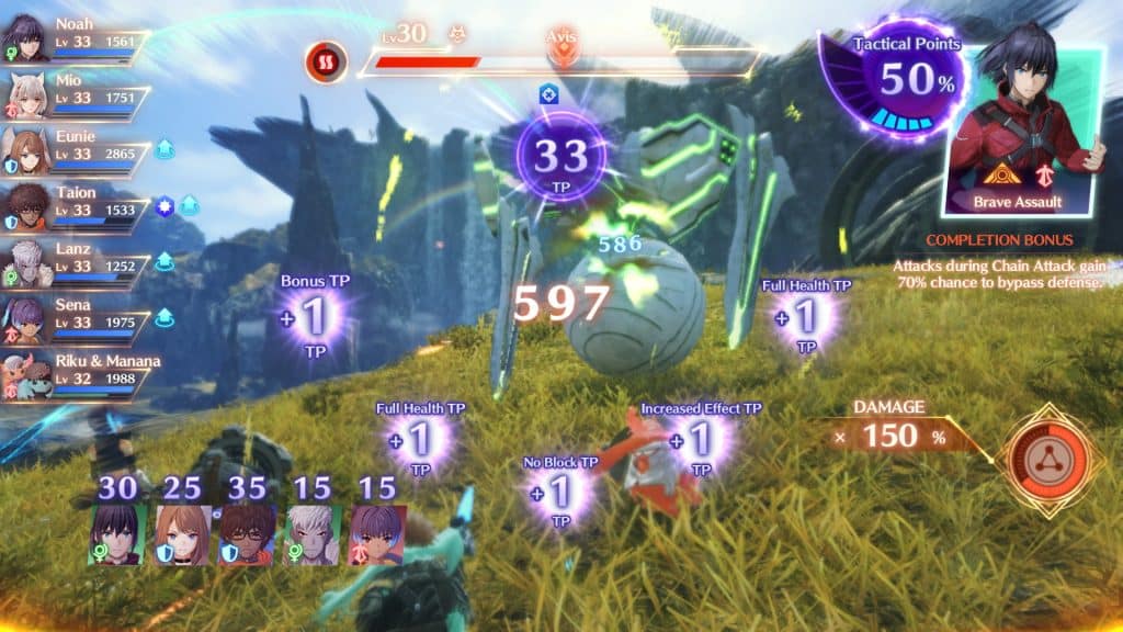 Xenoblade Chronicles 3 screenshot showing combat and a complex UI