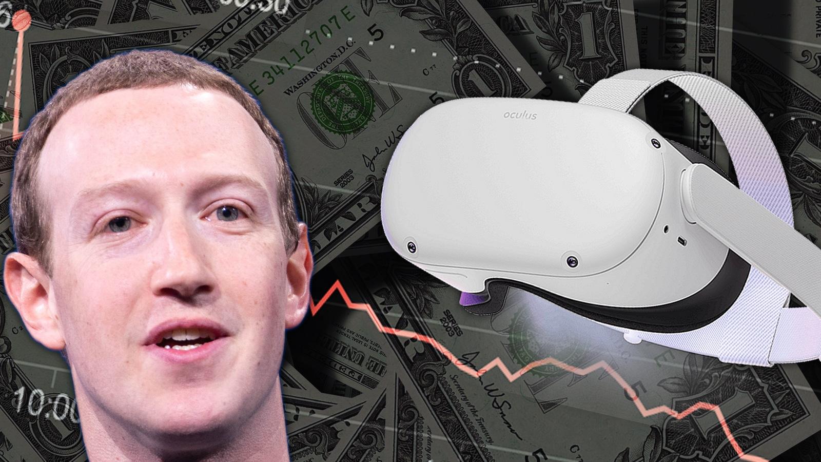 Zuckerberg, Quest 2 and money in background