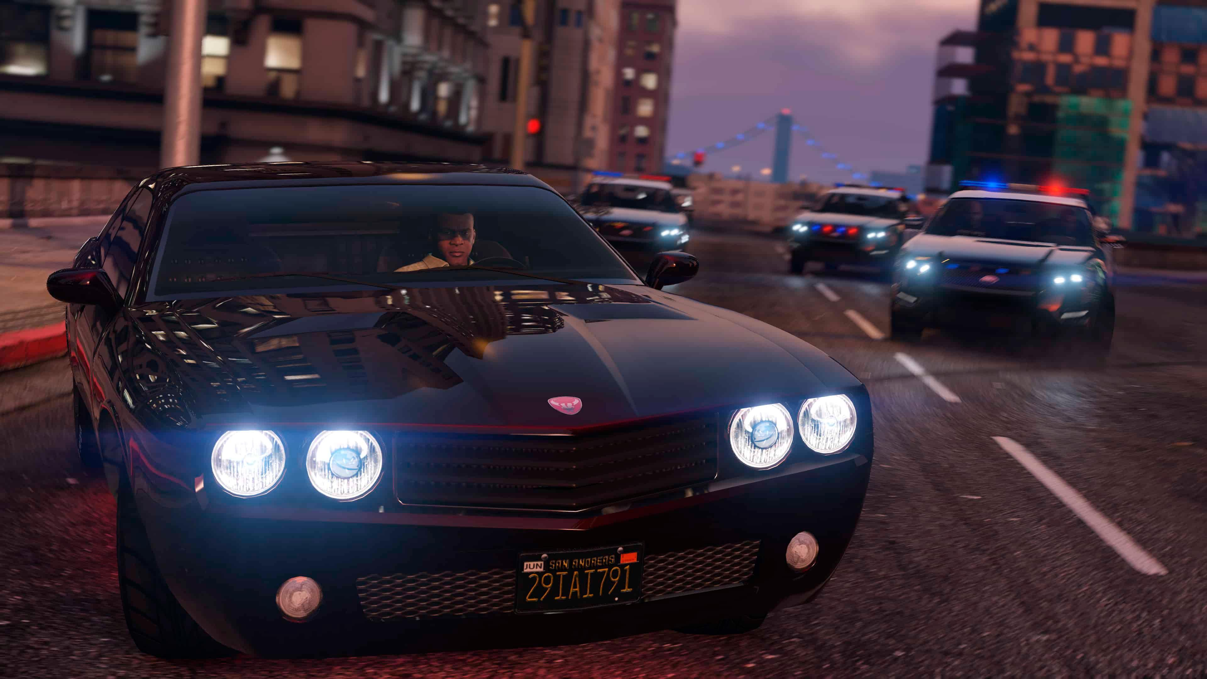 GTA 5 screenshot showing a character driving a car