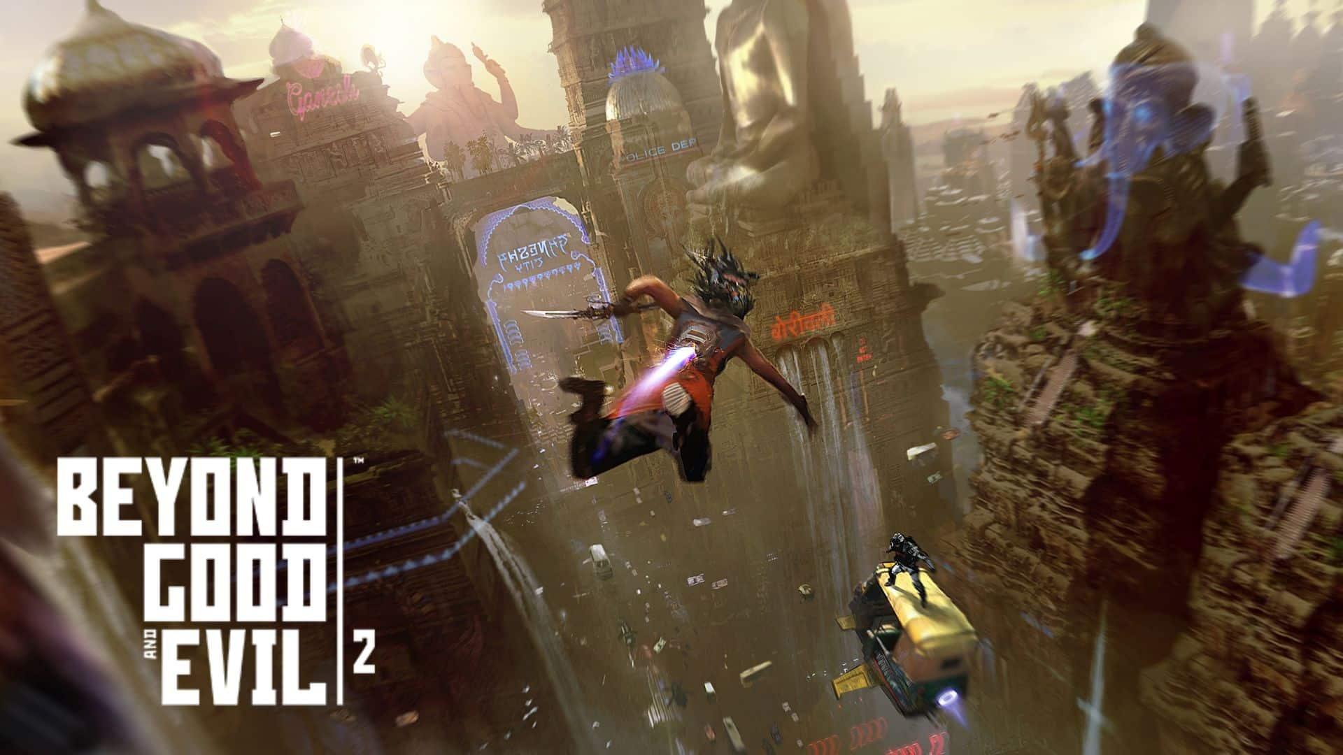Pey'j flying through city in beyond good and evil 2