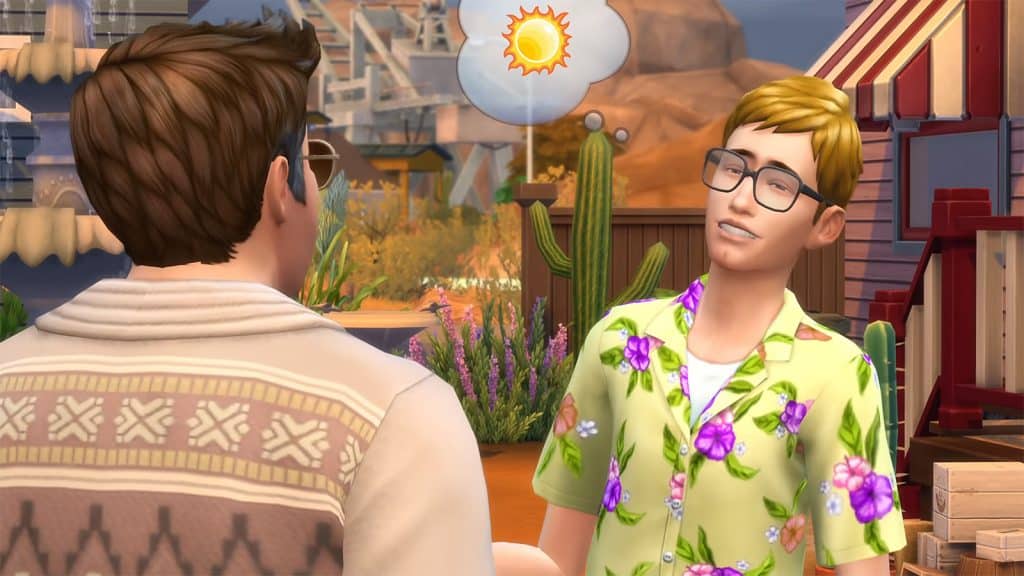 An image of two Sims chatting in The Sims 4