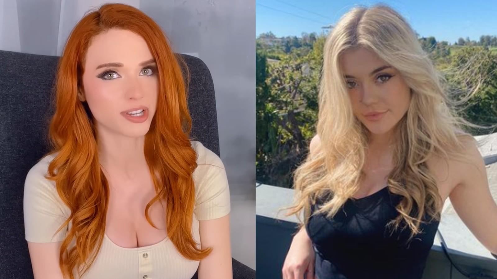 Twitch streamers Amouranth talking on YouTube and Brooke Bond posing in Instagram picture