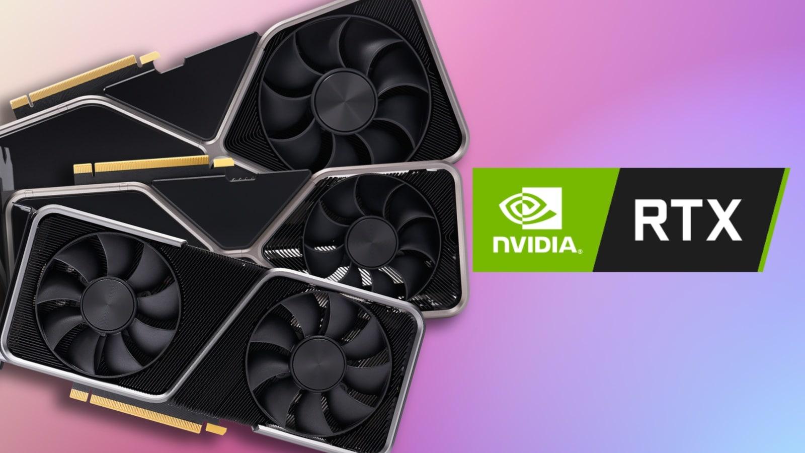 Nvidia RTX cards on gradient background with RTX logo