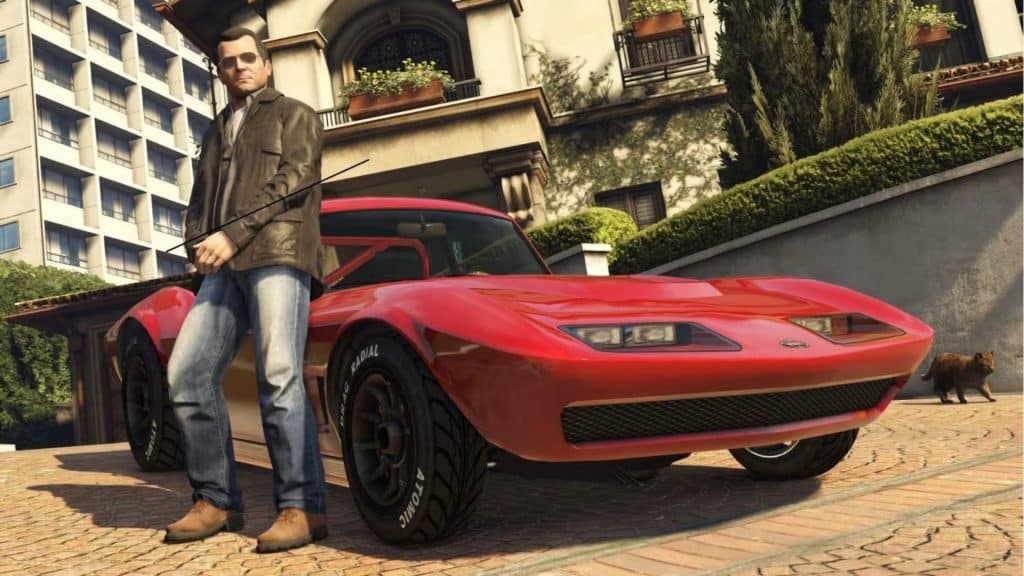 michael standing next to car in gta 5