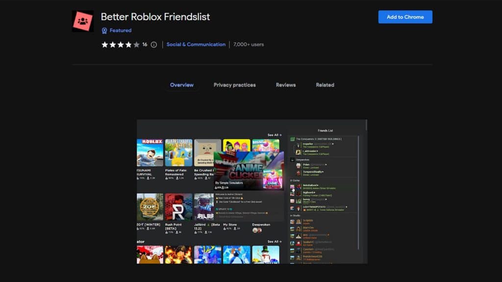 an image of Better Roblox Friendslist extension