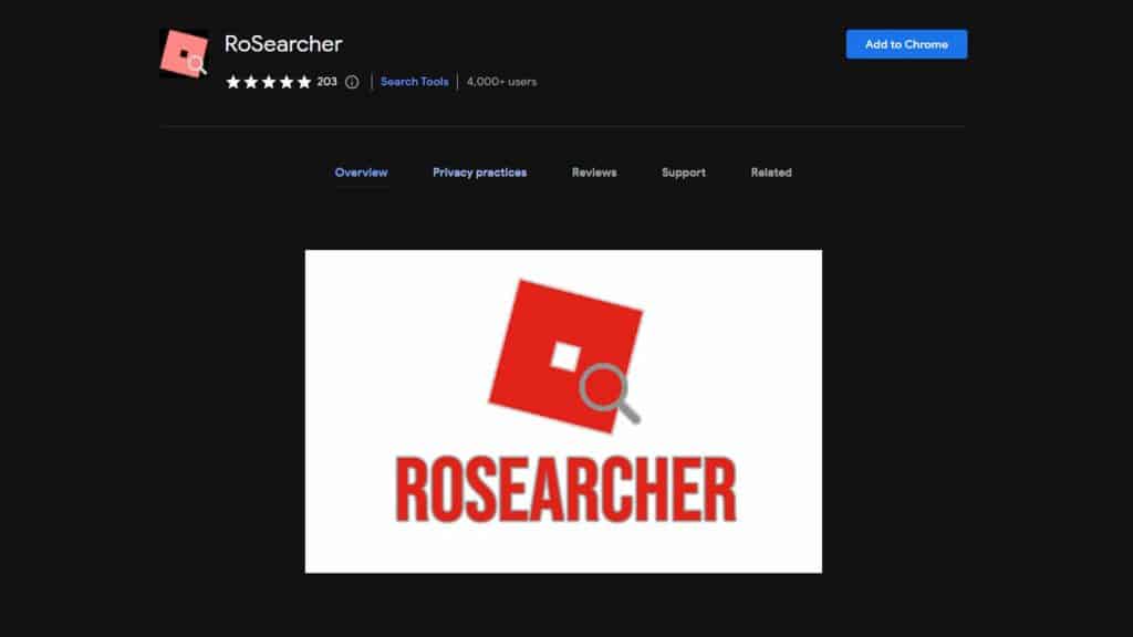an image of RoSearcher Roblox extension