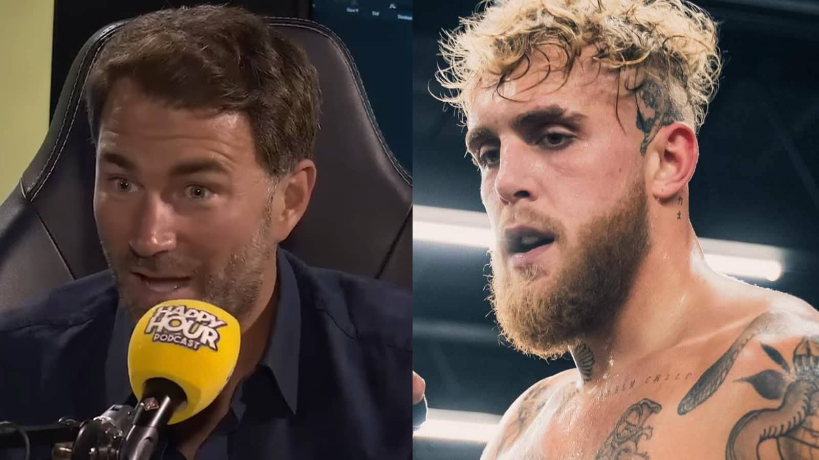 Eddie Hearn speaking on Happy Hour podcast with Jake Paul training