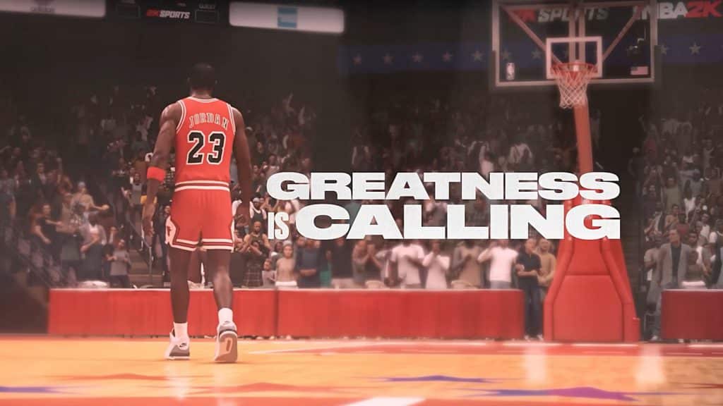 Michael Jordan walking down the basketball court in NBA 2K23