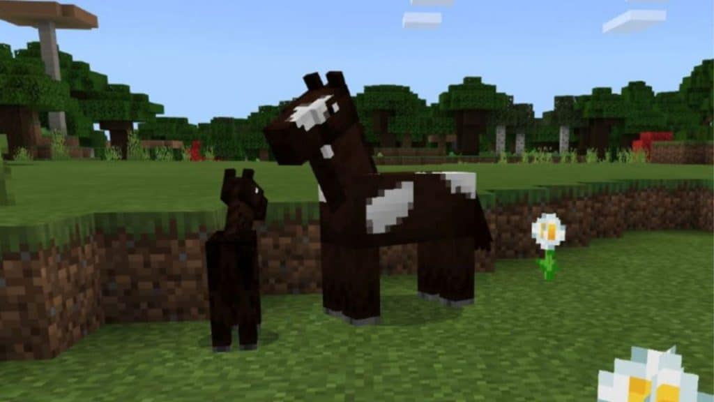 A horse and its foal in Minecraft