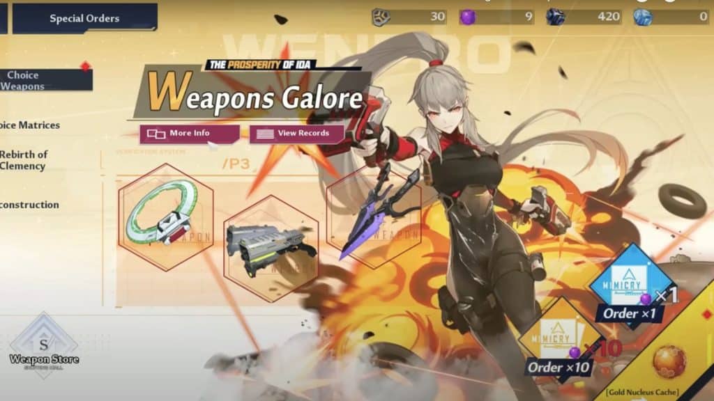 An image of the current black weapons choice banner in Tower of Fantasy.