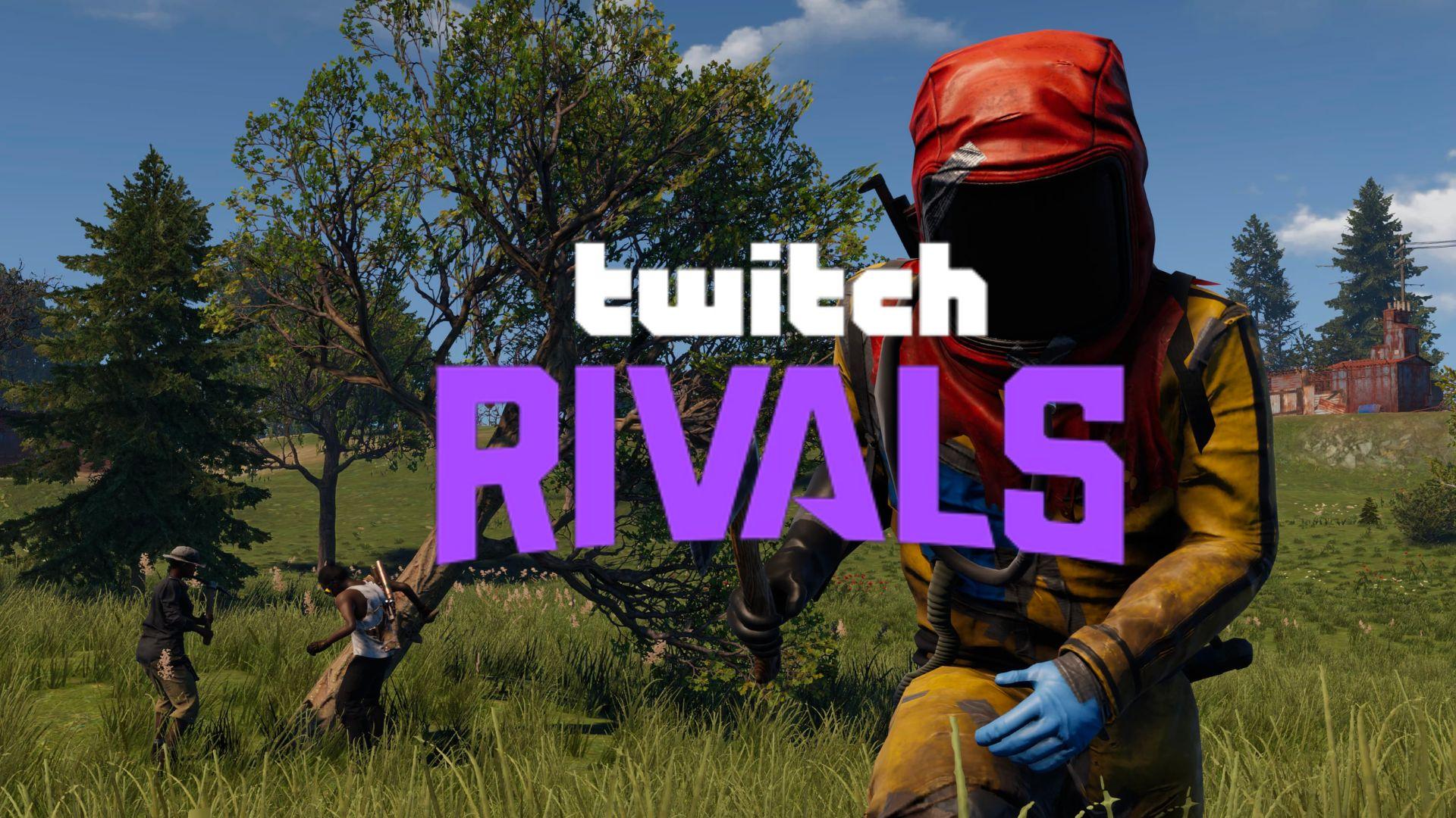 Rust characters running with Twitch Rivals logo