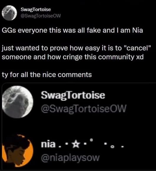 svb overwatch content creator fake accuser account tweet screenshot