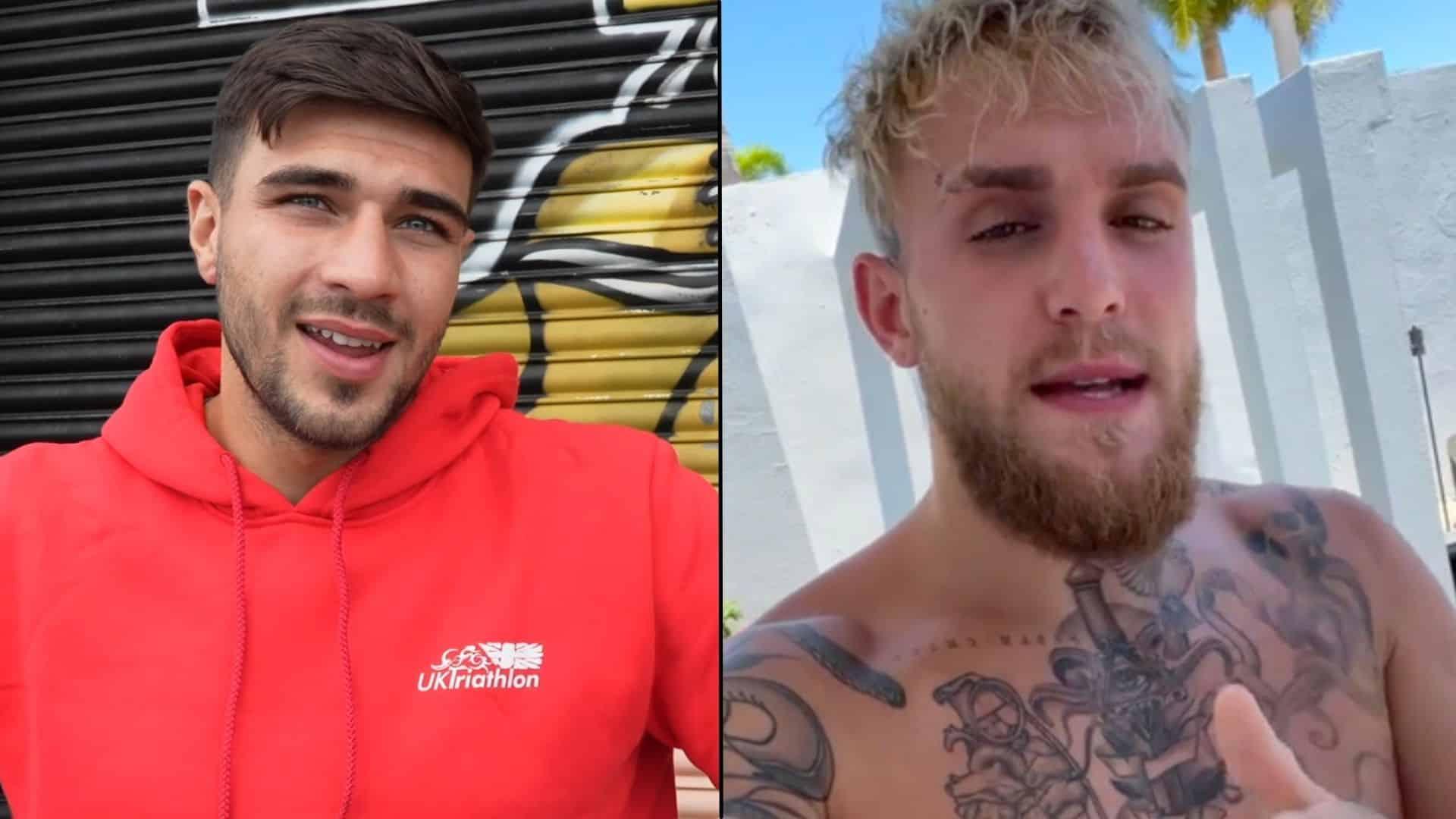 Tommy Fury and Jake Paul side-by-side talking to camera