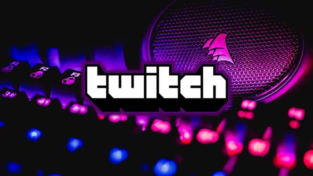 Purple streaming set up with Twitch logo