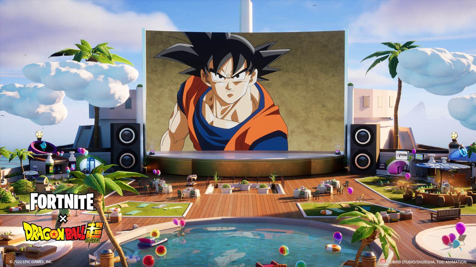 Fortnite Dragon Ball Super episode playing on screen