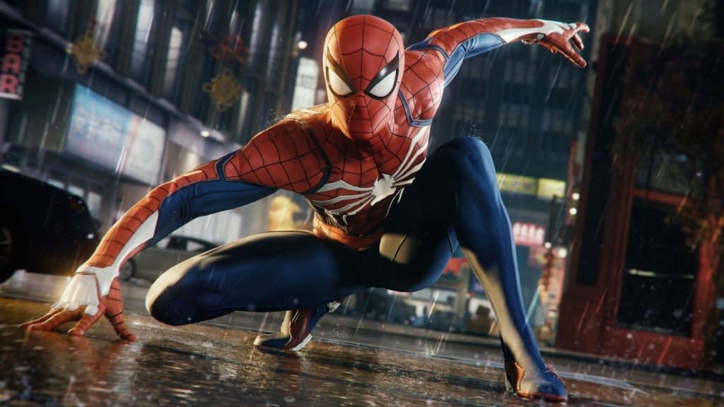 Spiderman posing on the street