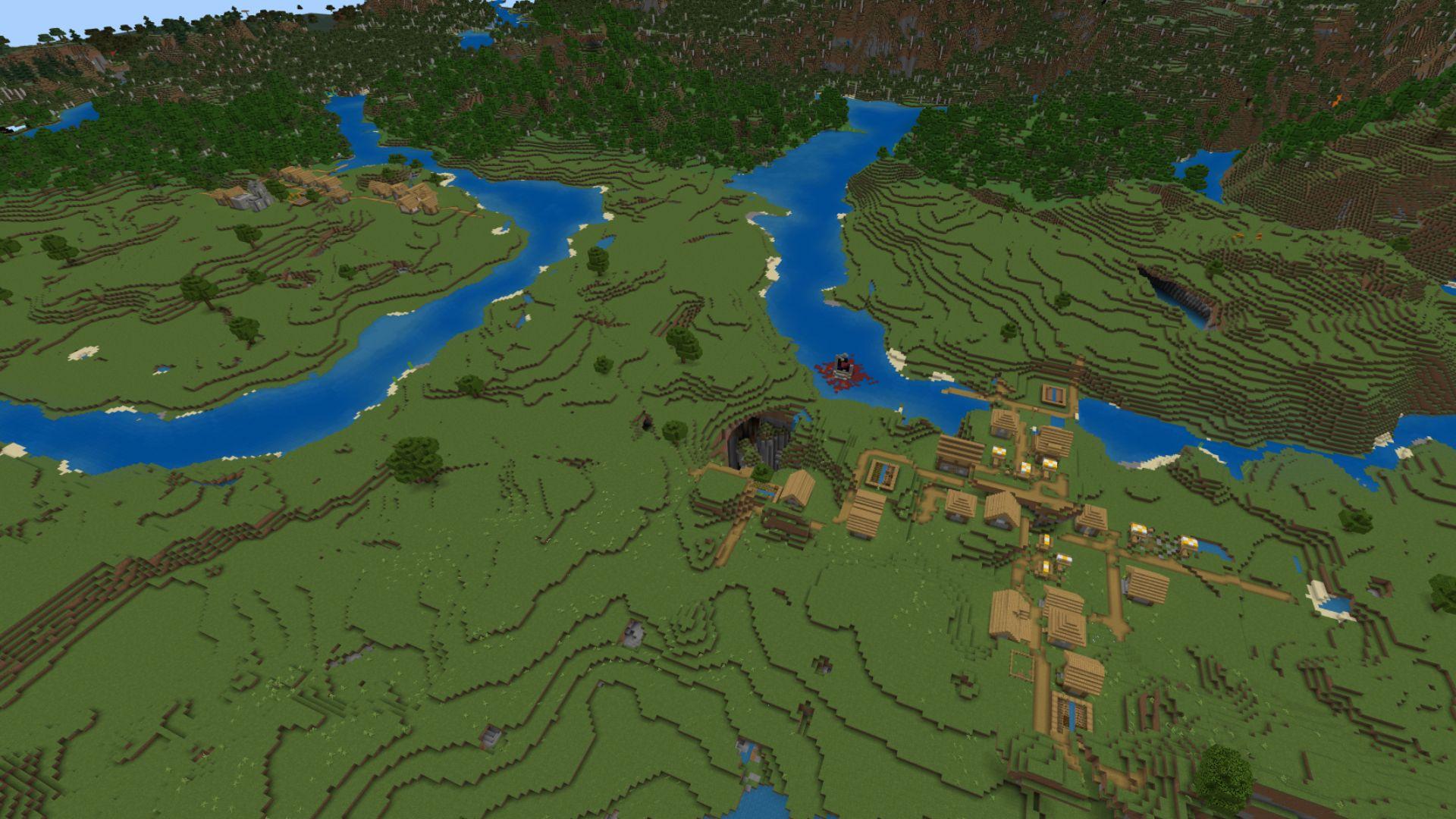 A Minecraft village and caves  best minecraft seeds 2023