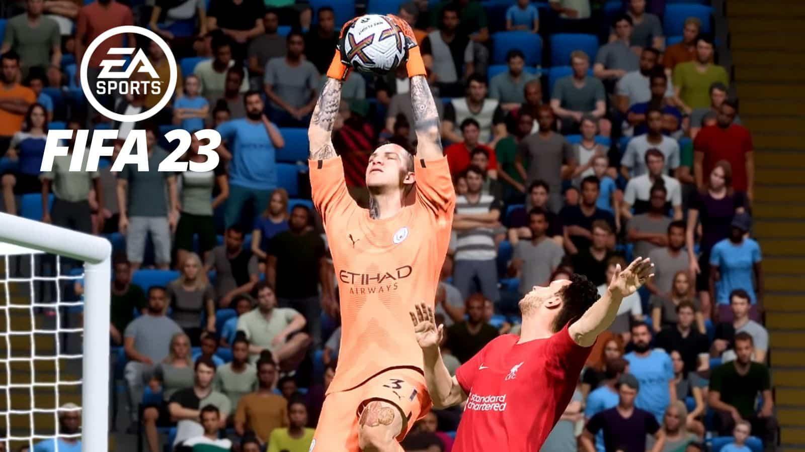 goalkeeper catching ball in FIFA 23