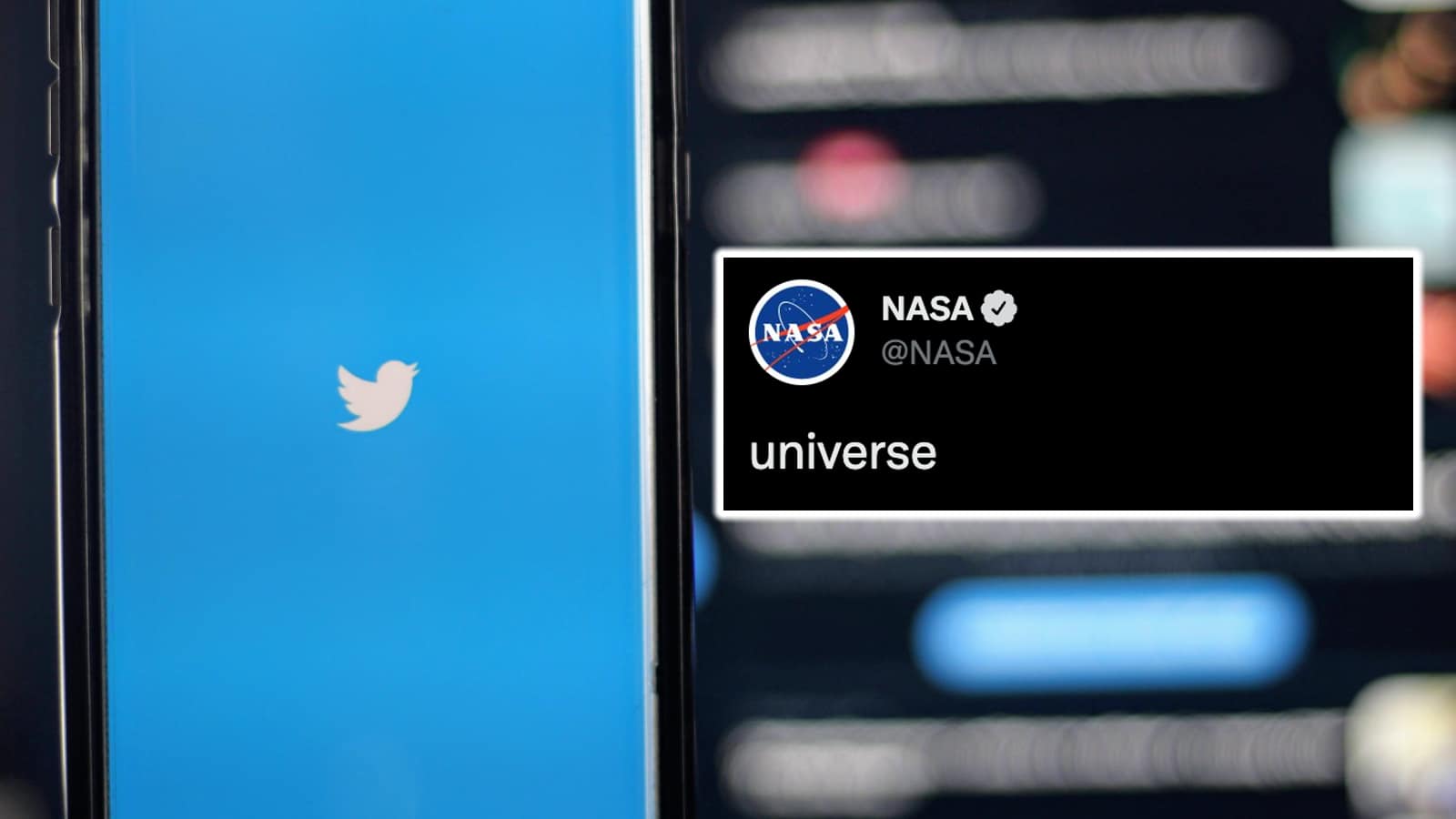 NASA tweet next to phone with Twitter logo on it
