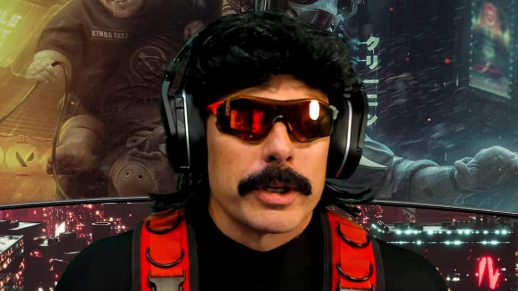 Dr Disrespect shouting at screen in front of YouTube background