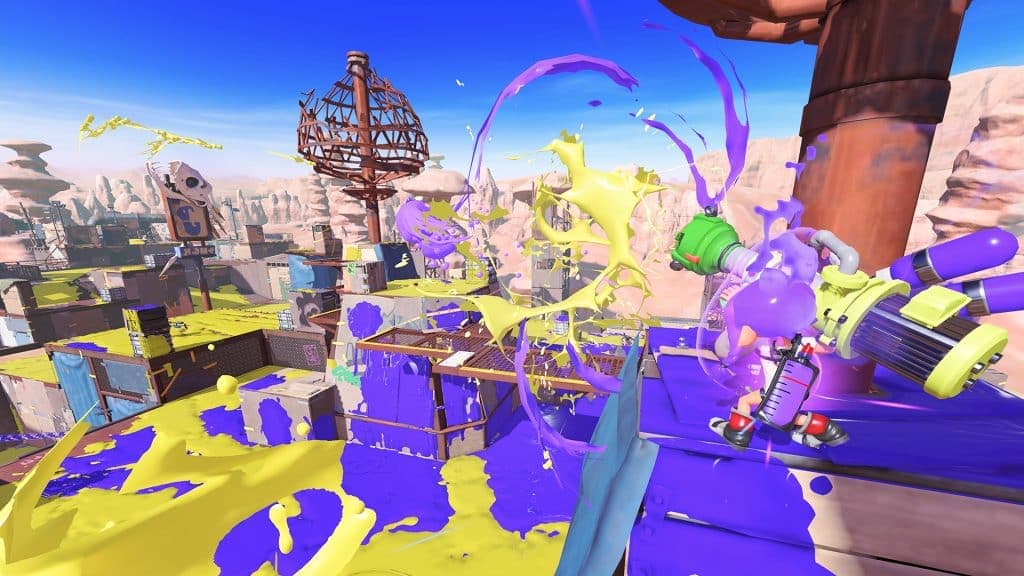 Splatoon 3 screenshot showing a level covered in paint