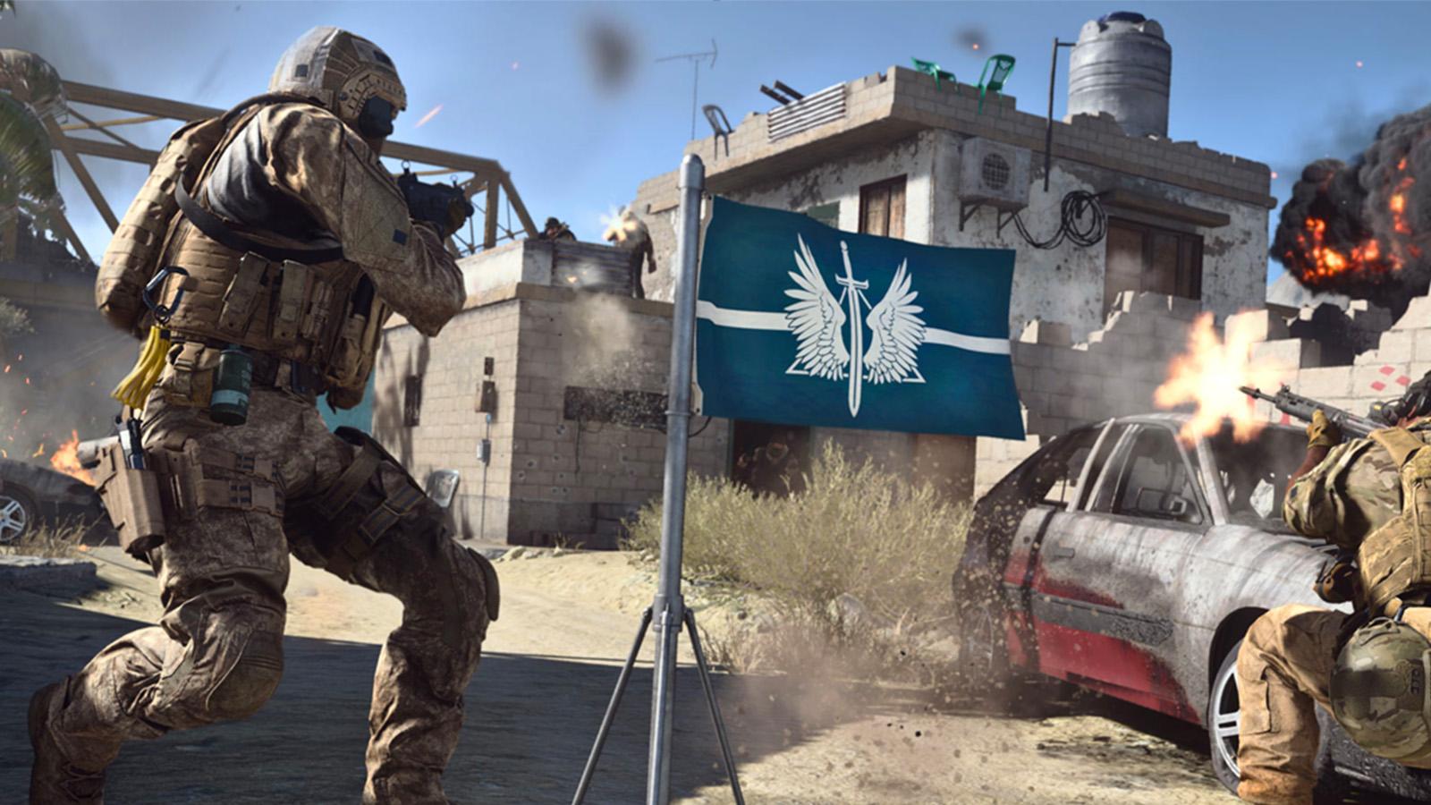 Modern Warfare characters next to flag in game