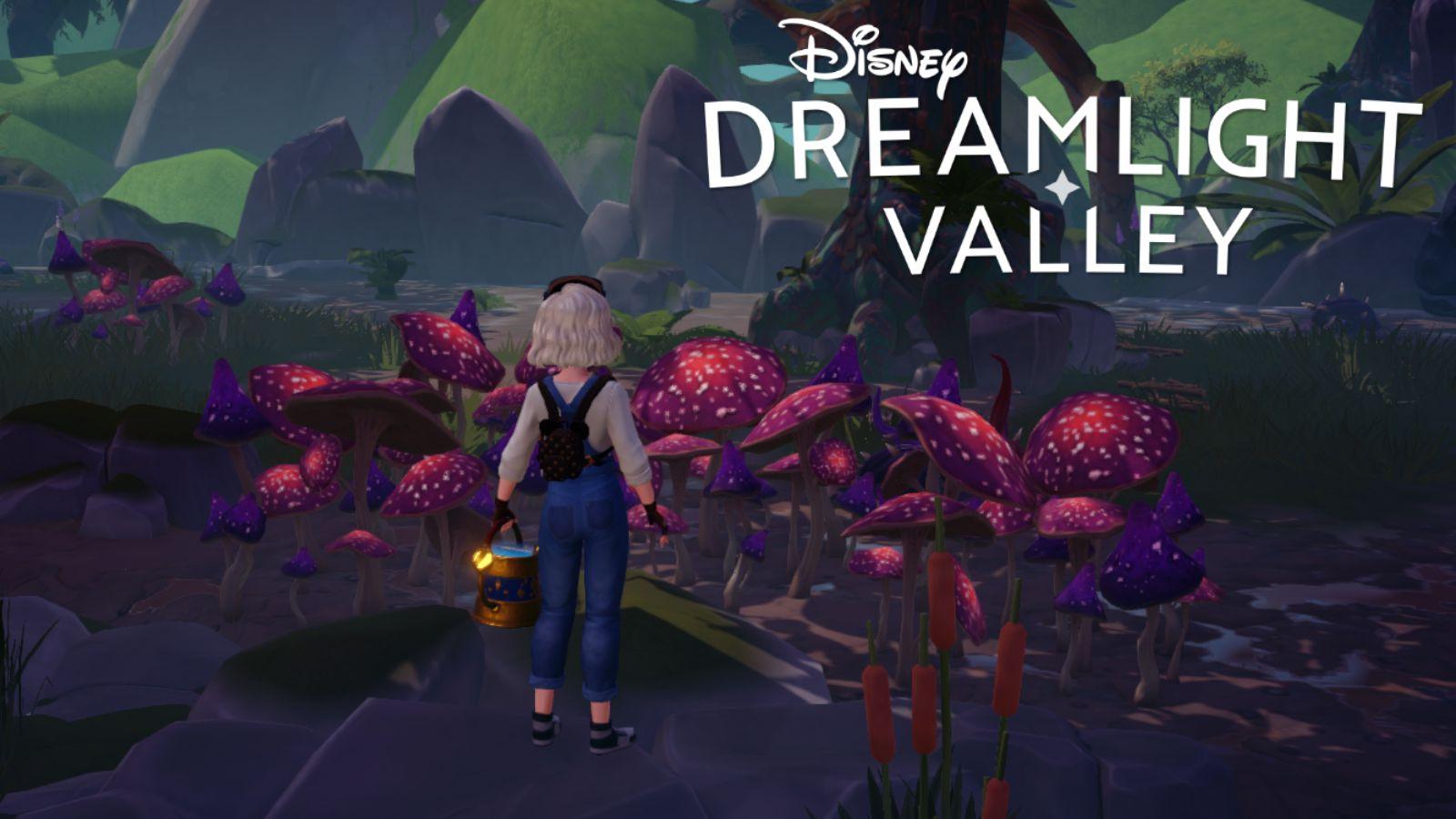 Wateing mushrooms in Disney Dreamlight valley