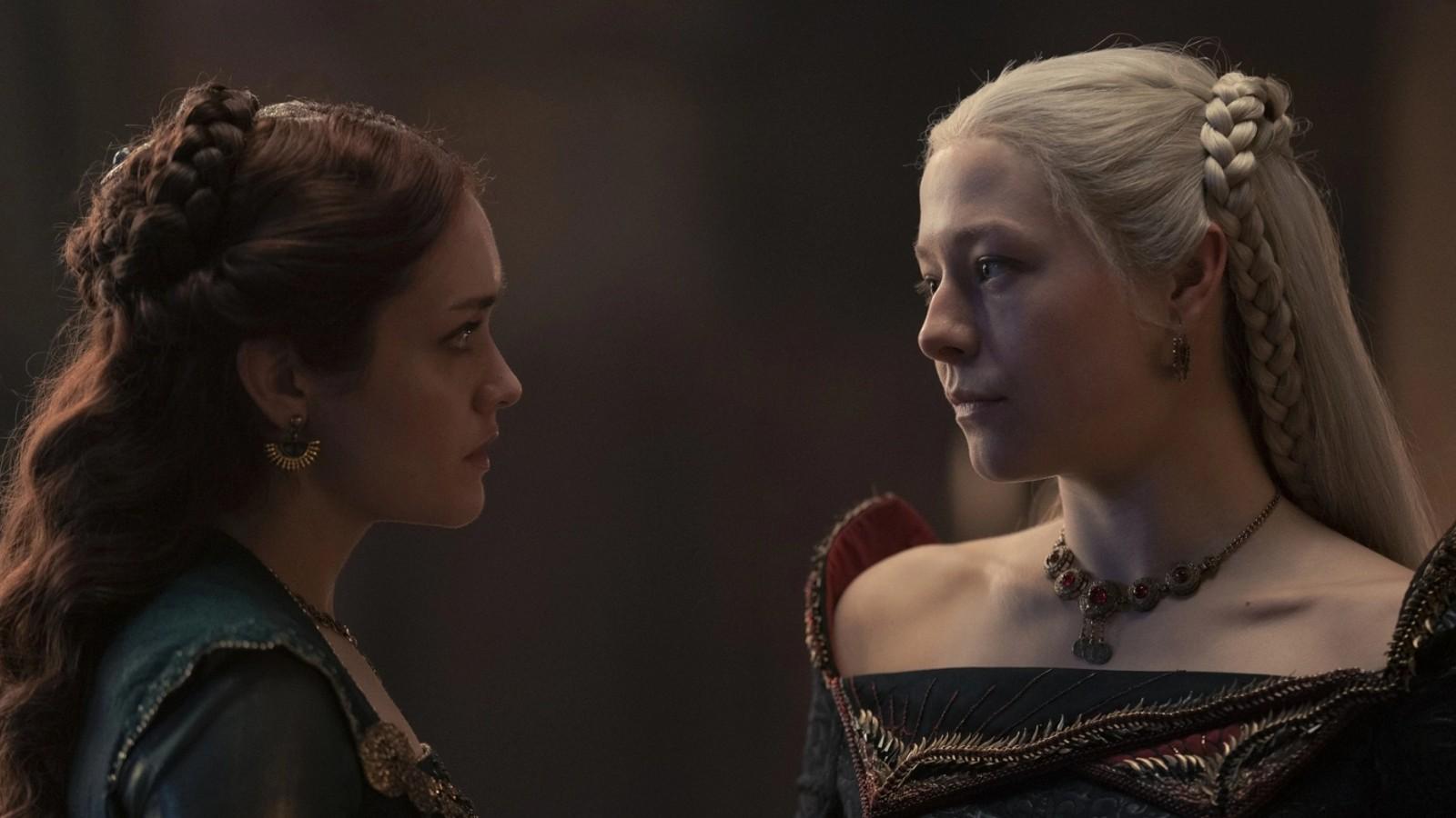 Olivia Cooke and Emma D'Arcy as Alicent and Rhaenyra respectively in House of the Dragon