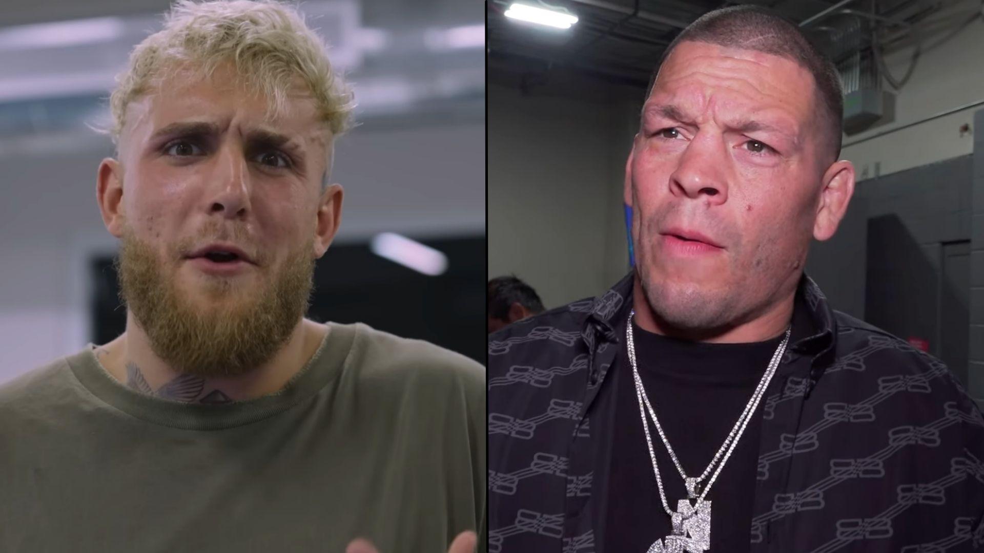 Jake Paul and Nate Diaz side-by-side talking to camera