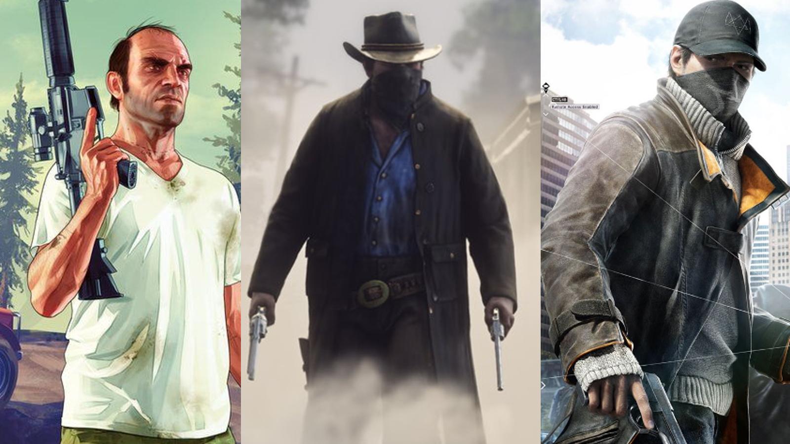 gta, watch dogs, and red dead cover art