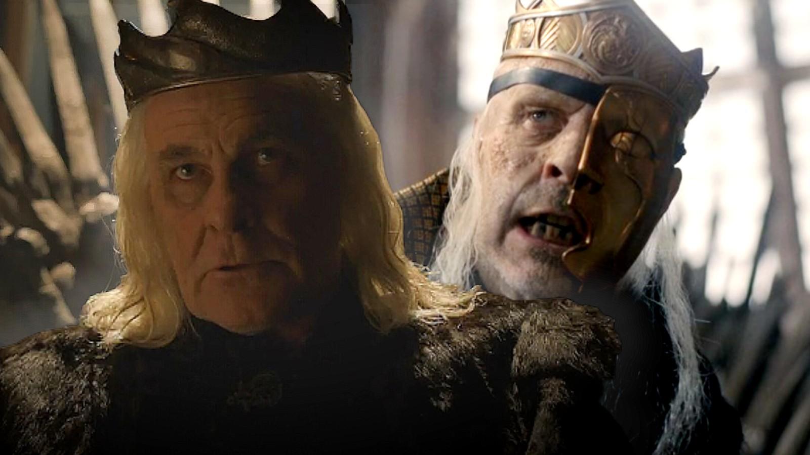 The Mad King and Viserys in Game of Thrones and House of the Dragon, two Targaryen kings