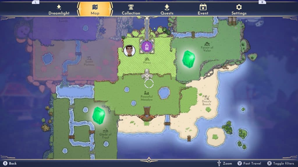 Emerald locations on the Dreamlight Valley map