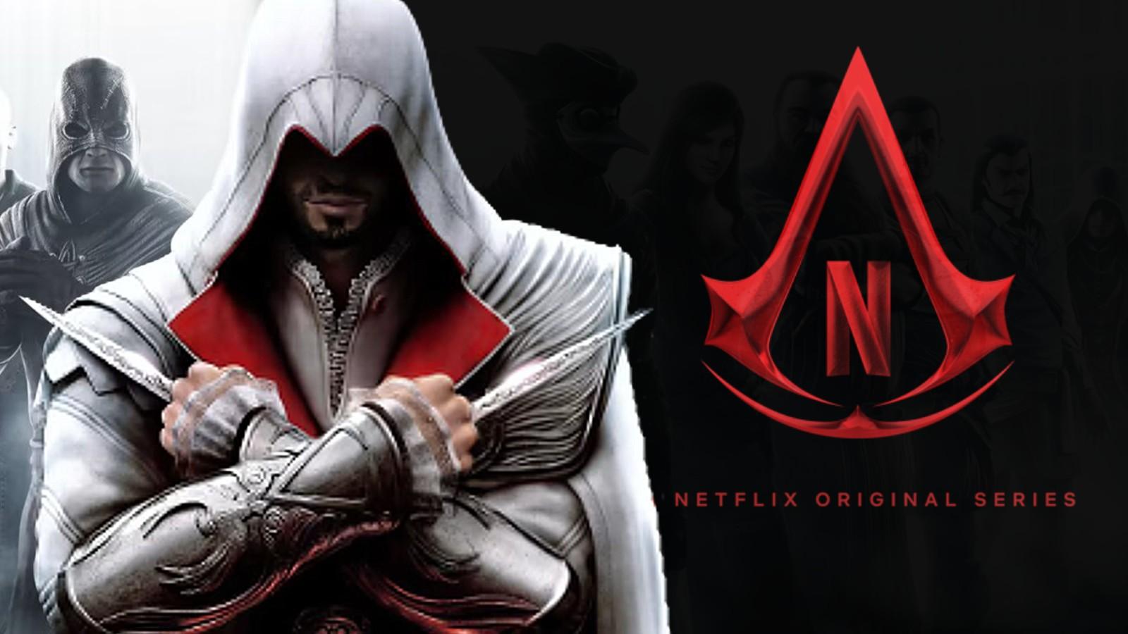 An image from Assassin's Creed and the Netflix logo